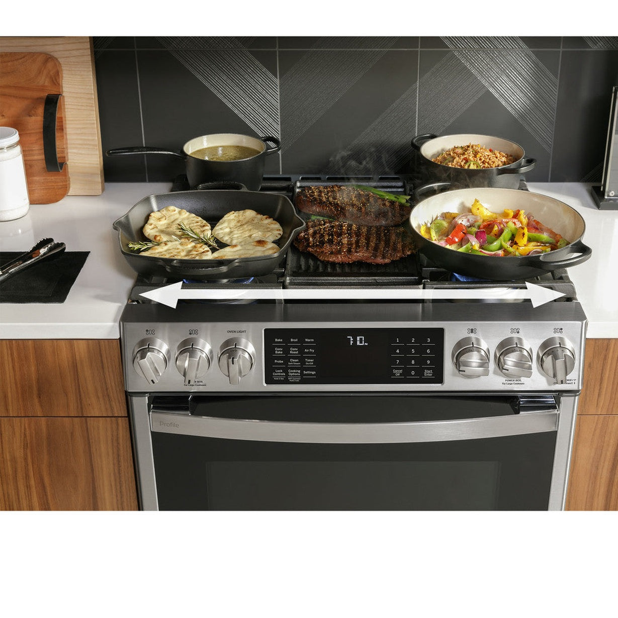 GE Profile PGS930BPTS 30" Smart Slide-In Front-Control Gas Range with No Preheat Air Fry