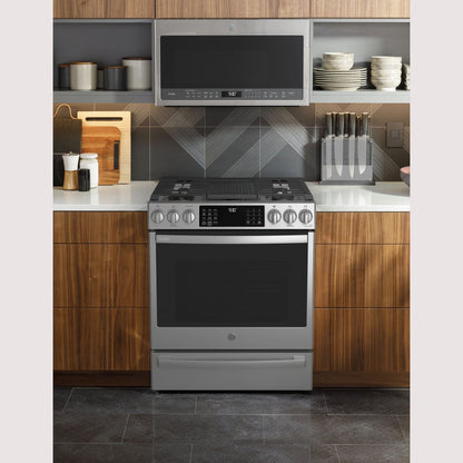 GE Profile PGS930BPTS 30" Smart Slide-In Front-Control Gas Range with No Preheat Air Fry