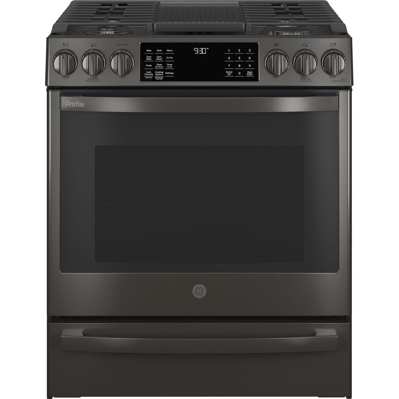 GE Profile PGS930BPTS 30" Smart Slide-In Front-Control Gas Range with No Preheat Air Fry