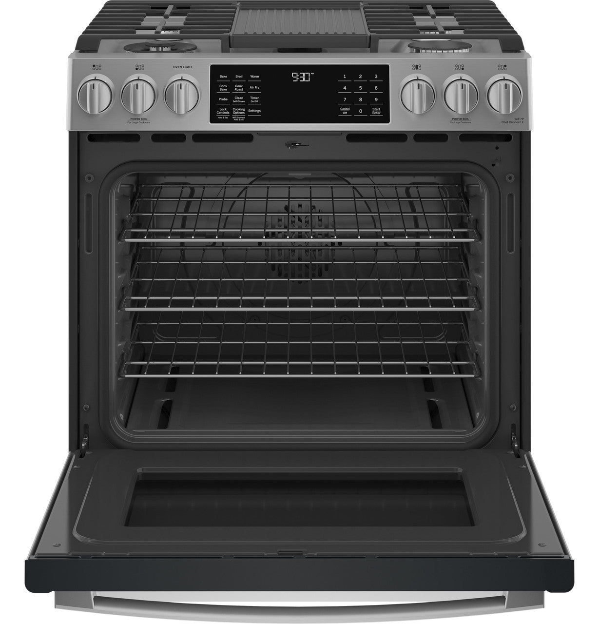 GE Profile PGS930YPFS 30" Smart Slide-In Front-Control Gas Range with No Preheat Air Fry – Fingerprint Resistant Stainless Steel