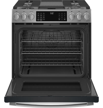 GE Profile PGS930YPFS 30" Smart Slide-In Front-Control Gas Range with No Preheat Air Fry – Fingerprint Resistant Stainless Steel