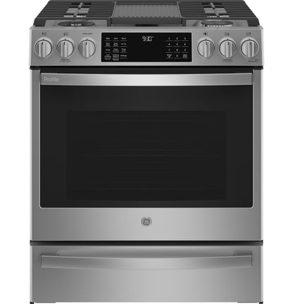GE Profile PGS930YPFS 30" Smart Slide-In Front-Control Gas Range with No Preheat Air Fry – Fingerprint Resistant Stainless Steel