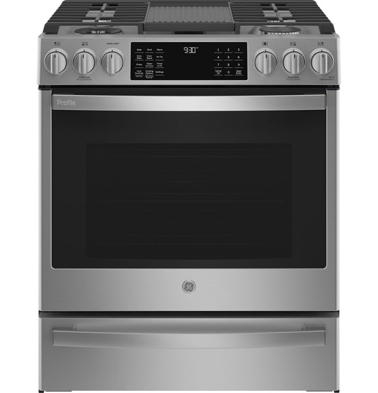 GE Profile PGS930YPFS 30" Smart Slide-In Front-Control Gas Range with No Preheat Air Fry – Fingerprint Resistant Stainless Steel