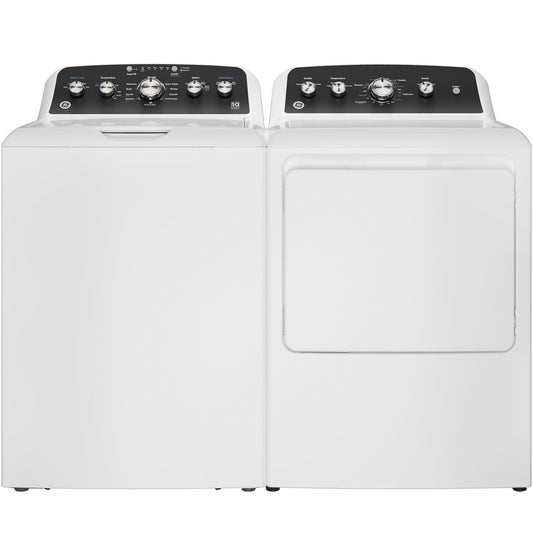 GE GTW485ASWWB Washer & GTD48EASWWB / GTD48GASWWB Dryer Laundry Pair – White