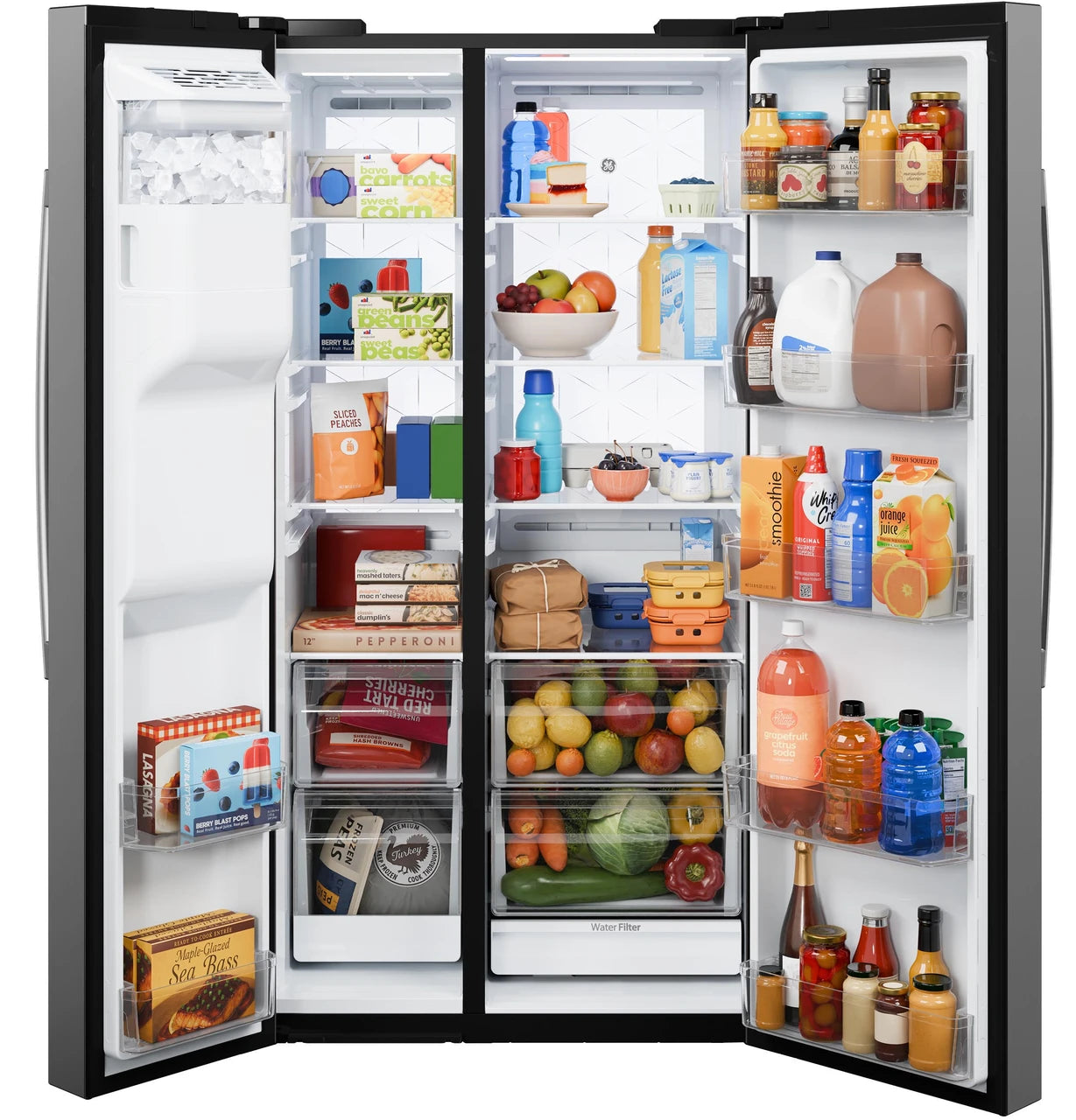 GE GSS28PYYFS 36" Side-by-Side Refrigerator with LED Light Walls and Extra Tall Dispenser – Fingerprint Resistant Stainless Steel