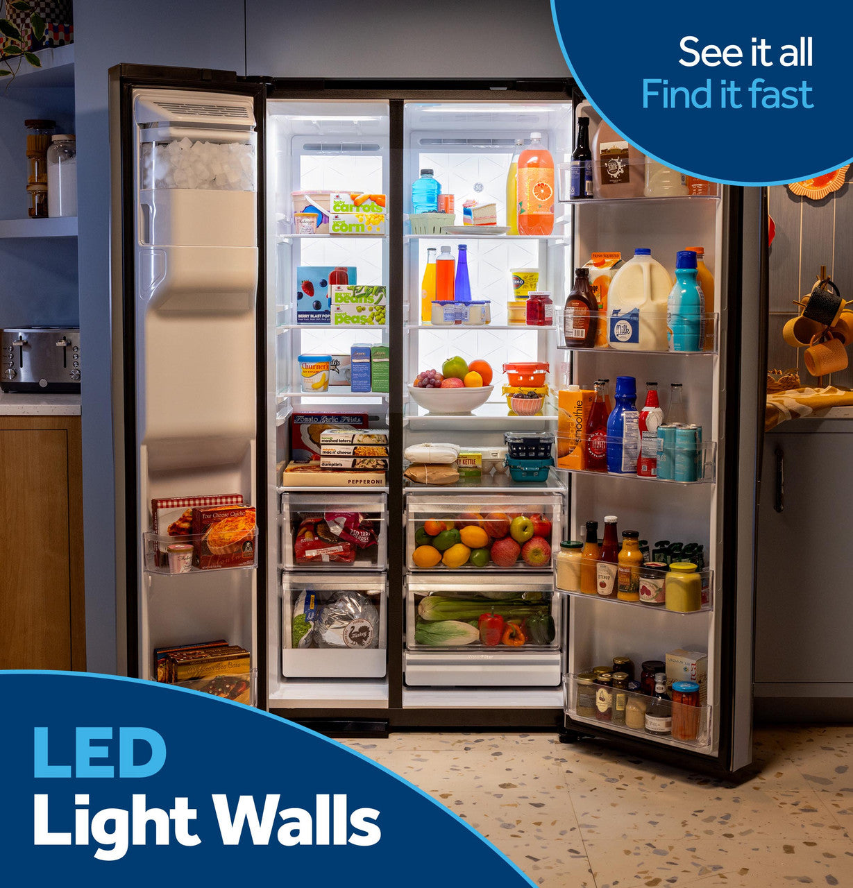 GE GSS28PYYFS 36" Side-by-Side Refrigerator with LED Light Walls and Extra Tall Dispenser – Fingerprint Resistant Stainless Steel