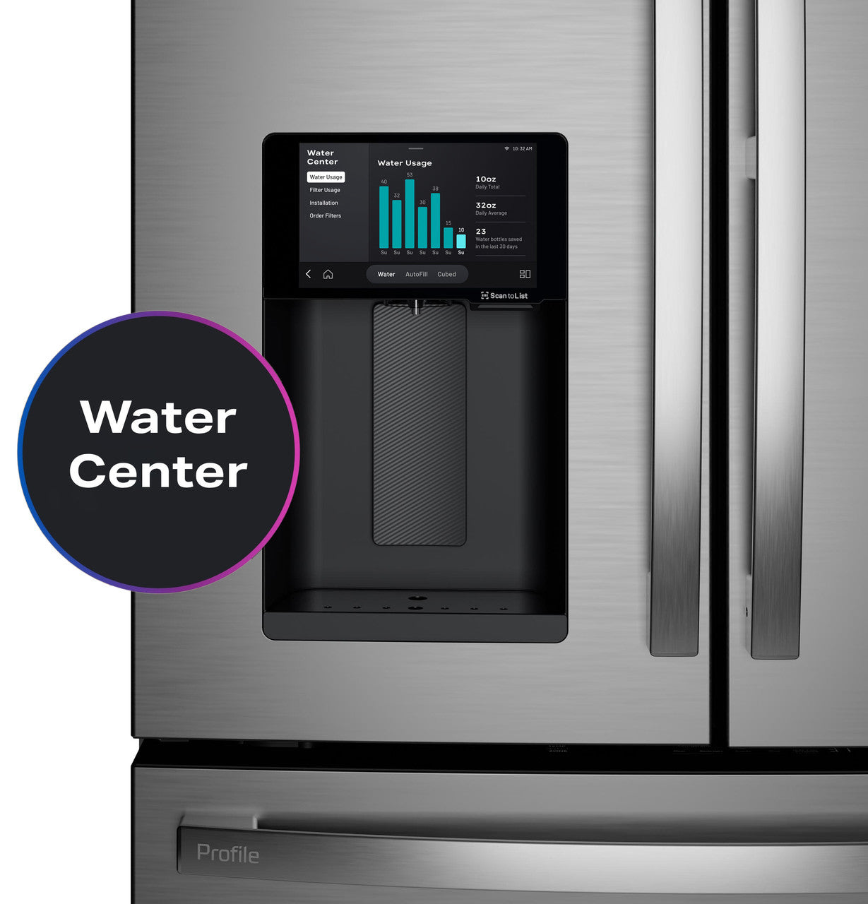 GE Profile PXD22HYYFS 36" Counter-Depth 4-Door French Door Refrigerator with Kitchen Assistant - Stainless Steel