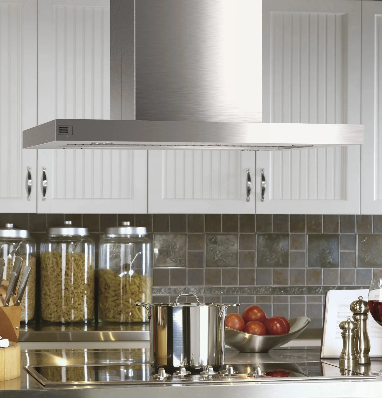 Café UVI1036SRSS 36" Designer Island-Mount Chimney Vent Hood with Clean Air Sensors – Stainless Steel