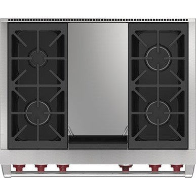 Wolf 36" Dual Fuel Range - 4 Burners and Infrared Griddle DF36450G/BK/P - Black