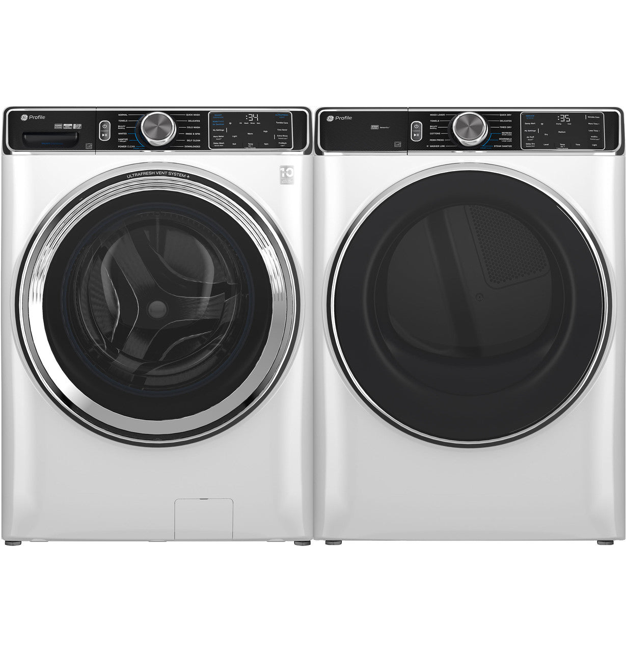 GE Profile PFW870SSVWW Washer & PFD87ESSVWW / PFD87GSSVWW Dryer Laundry Pair – White