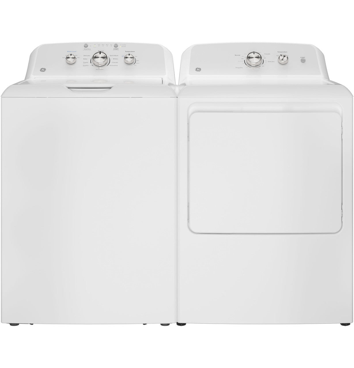 GE GTW385ASWWS Washer & GTD38EASWWS / GTD38GASWWS Dryer Laundry Pair – White