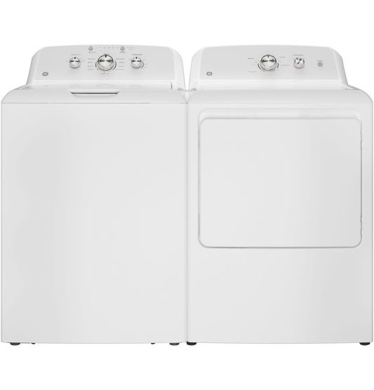 GE GTW385ASWWS Washer & GTD38EASWWS / GTD38GASWWS Dryer Laundry Pair – White